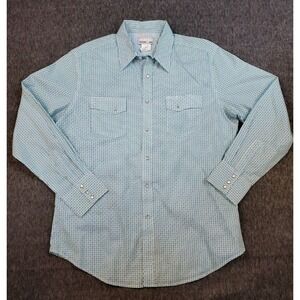 Wrangler Shirt Mens Large Geometric Green Blue Pearl Snap Western Cowboy Rancher